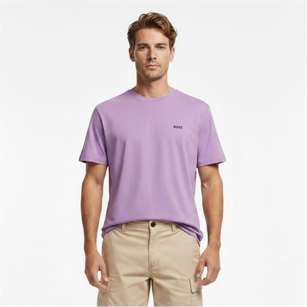 Lilac 536 - Boss - Mens BOSS GREEN T-Shirt with Logo Design Stretch Cotton