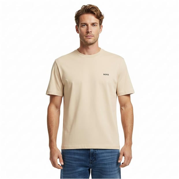 Light Beige 272 - Boss - Mens BOSS GREEN T-Shirt with Logo Design Stretch Cotton