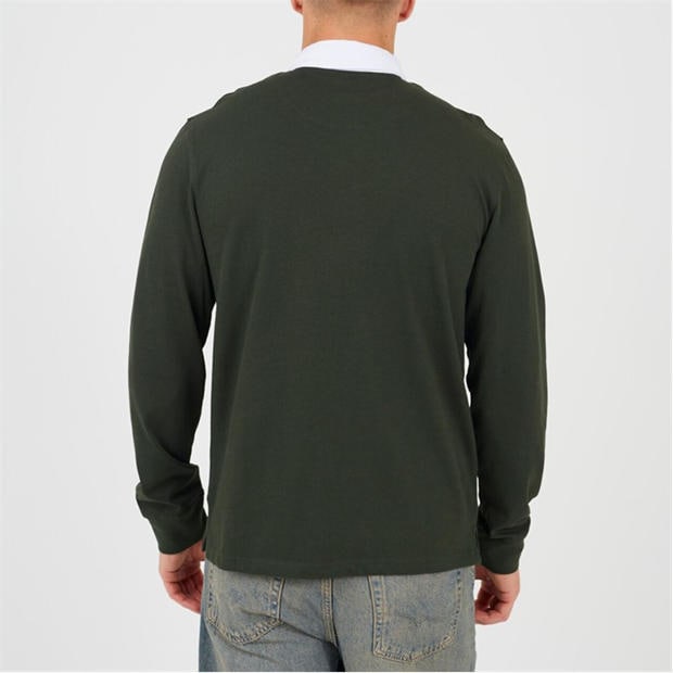 Green/White - Brave Soul - Men's Long Sleeved Rugby Polo Shirt