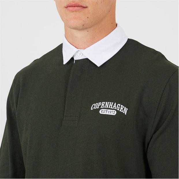 Green/White - Brave Soul - Men's Long Sleeved Rugby Polo Shirt