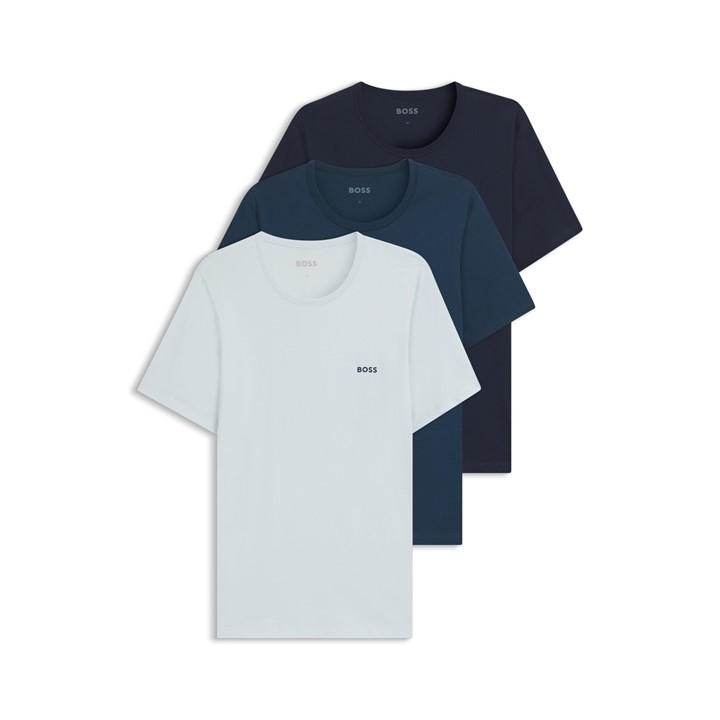 Boss Men's Blue Bodywear 3 Pack Premium Cotton T-Shirts - Crew Neck in Size L, Sports Direct