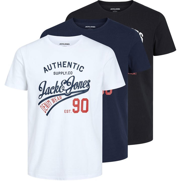 Jack And Jones Men's Multi Ethan 3-Pack Short Sleeve T-Shirt Large