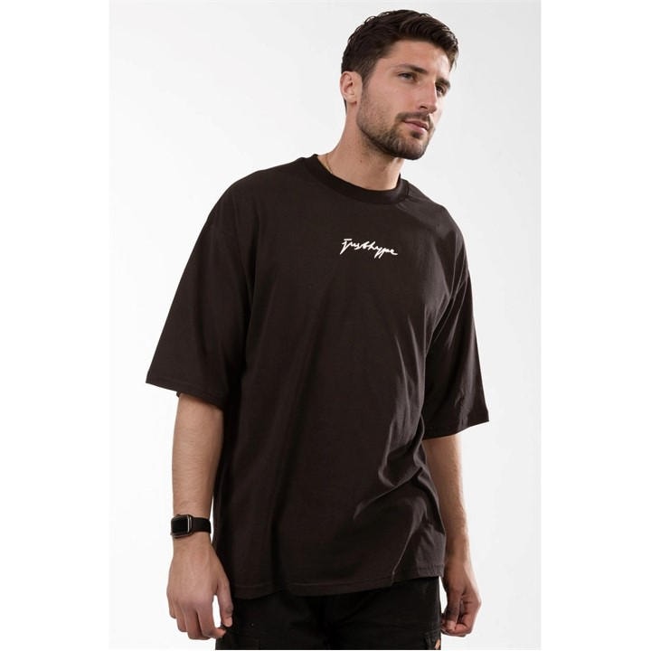 Hype Men' Black Oversized Regular Fit T-Shirt in Size S, Sports Direct
