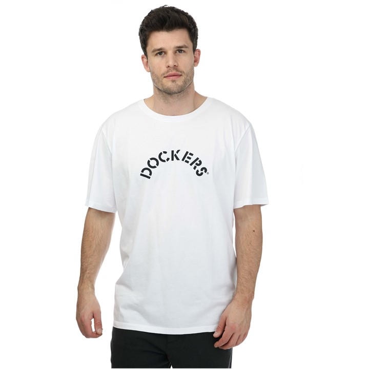 Dockers Men's White Graphic Logo Regular Fit T-Shirt in Size 2XL, Sports Direct