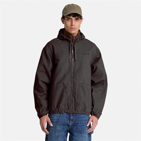 Timberland - Men's Cotton Canvas Hooded Long-Sleeve Bomber Jacket