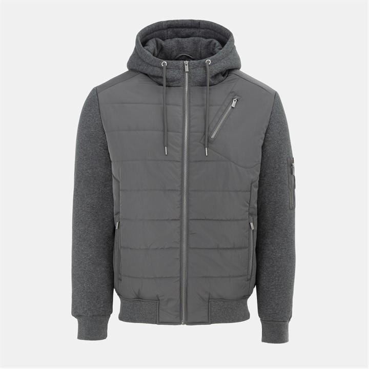 Firetrap Men's Grey Fleece Hooded Long Sleeve Hybrid Jacket in Size 2XL, Sports Direct