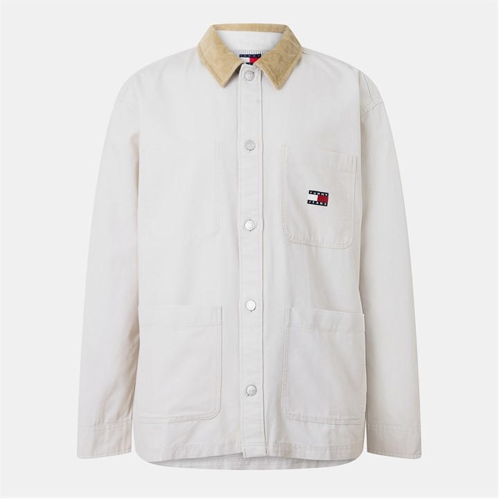 Tommy Jeans Men' Beige Cord Textured Relaxed Fit Overshirt in Size S, Sports Direct