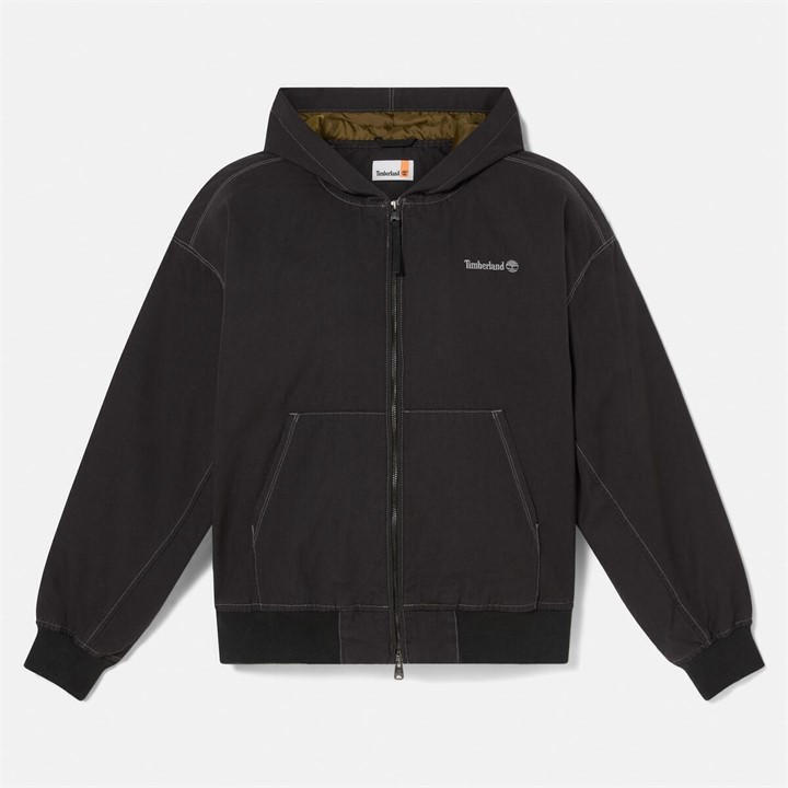 Timberland Men's Black Canvas Hooded Overshirt in Size M, Sports Direct