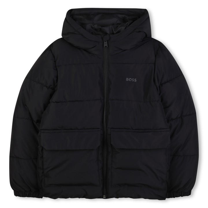 Boss Boys Black Kids' Hooded Medium Puffer Jacket in Size 9 - 10 Years, Sports Direct