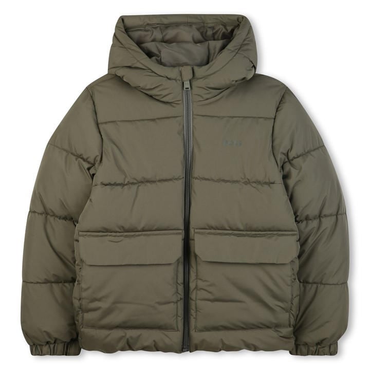 Boss Boys Green Kids' Hooded Medium Puffer Jacket in Size 11 - 12 Years, Sports Direct