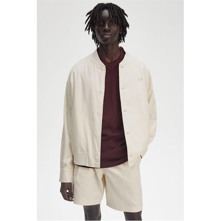 Fred Perry Men's White Twill Tennis Cotton Button Up Varsity Jacket in Size M, Sports Direct