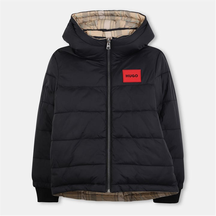 Hugo Boys Beige Kids' Reverse Short Puffer Jacket in Size 11 - 12 Years, Sports Direct