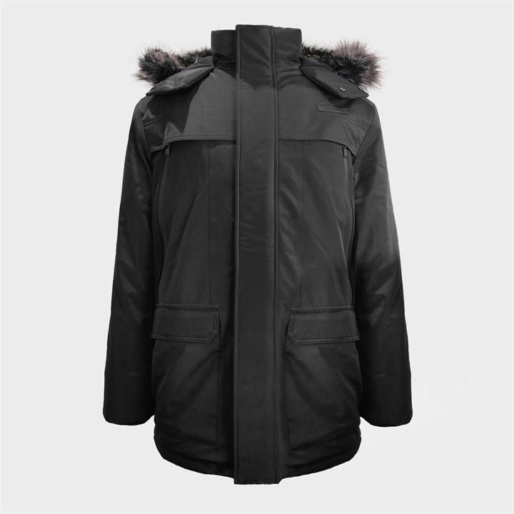 Jack Wills Men's Black Water Resistant Wind Resistant Faux Fur Hooded Parka in Size XS, Sports Direct