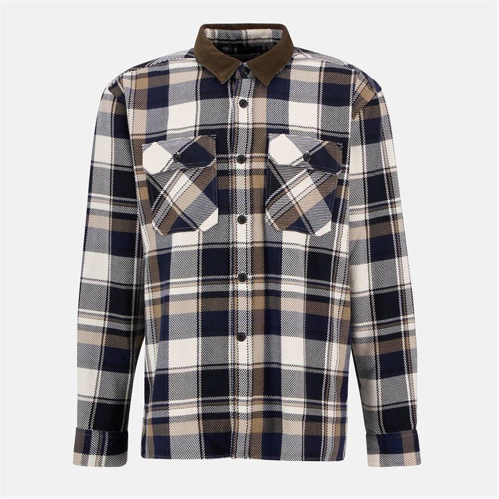 Barbour Men's Blue Grasmoor Check Pattern Corduroy Collar Long Sleeve Overshirt in Size M, Sports Direct