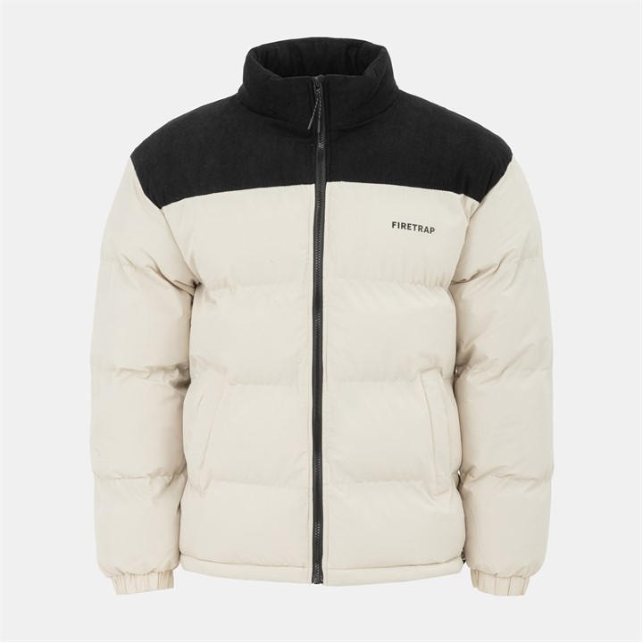 Firetrap Men's Beige Full Zip Funnel Neck Long Sleeve Puffer Jacket in Size XS, Sports Direct