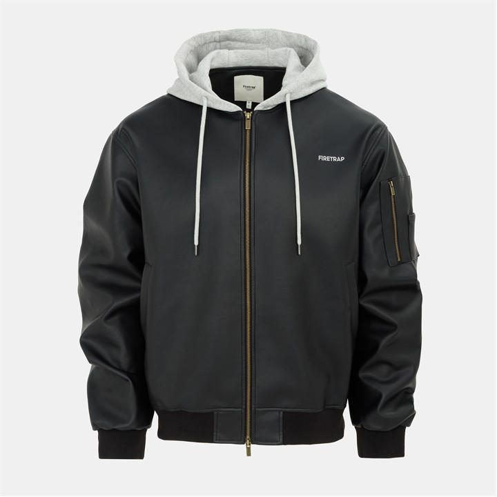 Firetrap Men's Black Hood Pu Jacket in Size XL, Sports Direct