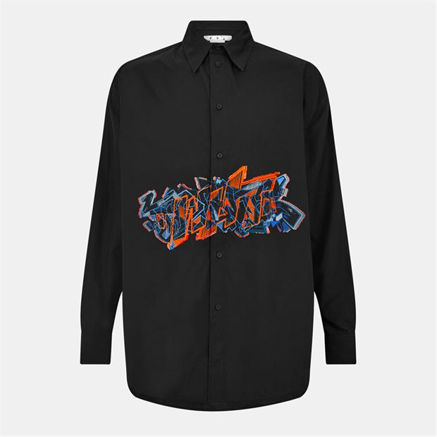 Black - Off White - Men's Grf Cp Button-Front Oversize Overshirt