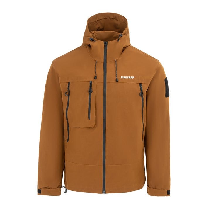 Firetrap Men's Brown Windproof Hooded Long Sleeve Windbreaker in Size XS, Sports Direct