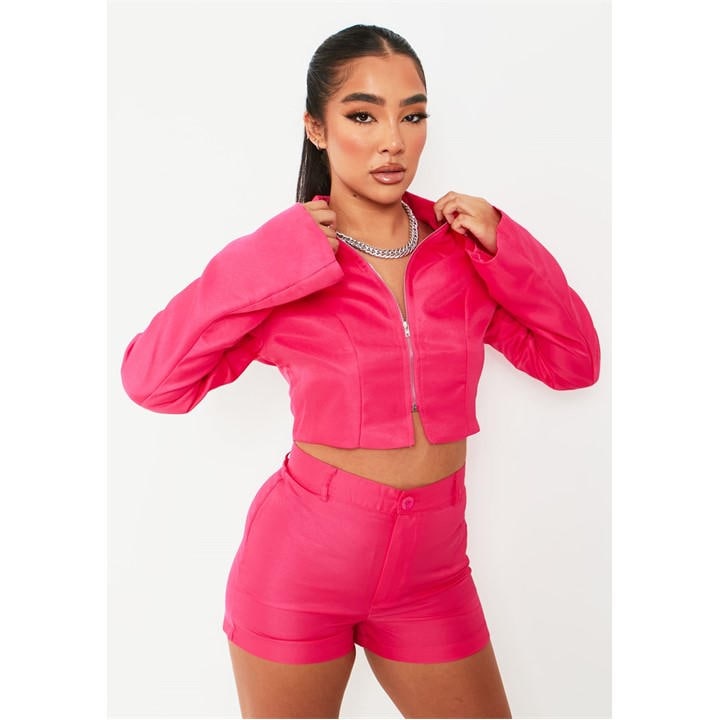 Missy Empire Women's Pink Zip Through Tailored Cropped Long Sleeve Softshell Jacket in Size 6, Sports Direct