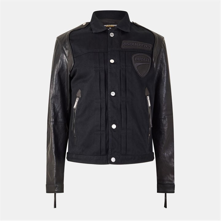 Dsquared2 Men's Black Leather Slim Fit Jacket in Size L, Sports Direct