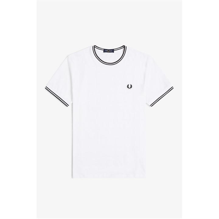 Fred Perry Men' White Twin Tipped T-Shirt in Size S, Sports Direct