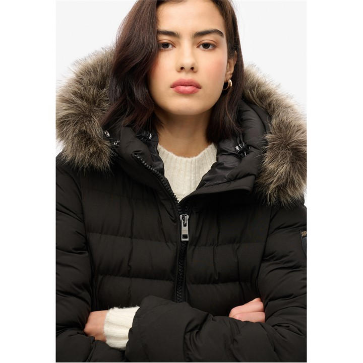 Superdry Women's Black Fuji Long Puffer Jacket Size 16
