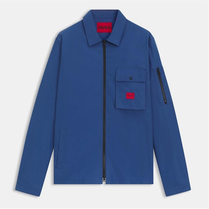 Hugo Men's Blue Emmond Cotton Long Sleeve Zip Overshirt - Contemporary Design With Logo Detail in Size 2XL, Sports Direct
