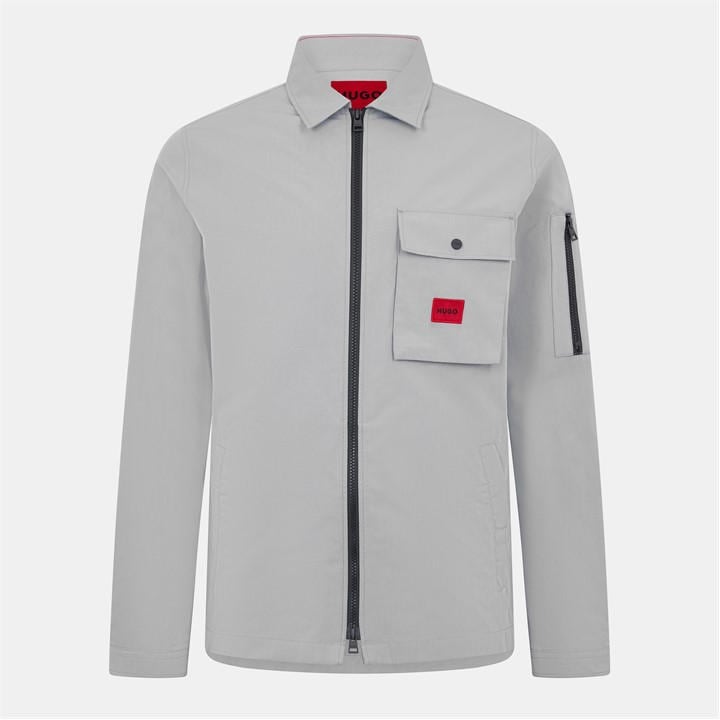 Hugo Men' Grey Emmond Cotton Long Sleeve Zip Overshirt - Contemporary Design With Logo Detail in Size S, Sports Direct