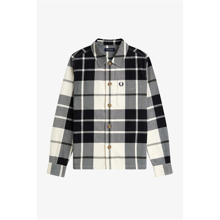 Fred Perry Men's White Tartan Twill Overshirt in Size M, Sports Direct