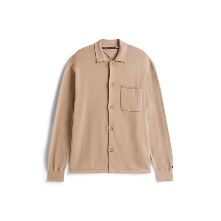 Tommy Hilfiger Men's Beige Cotton Button-Front Overshirt in Size M, Sports Direct