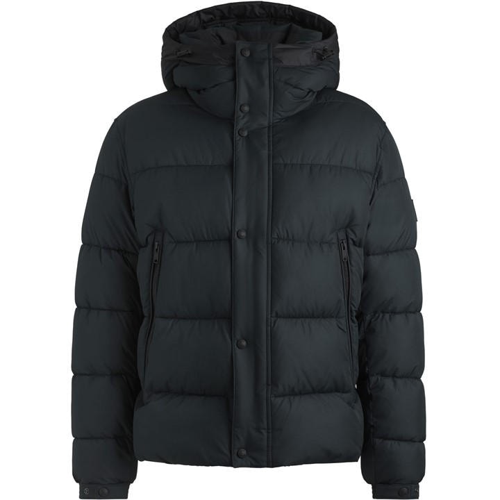 Boss Men's Black Omaris Water-Repellent Hooded Long Sleeve Short Puffer Jacket in Size XL, Sports Direct