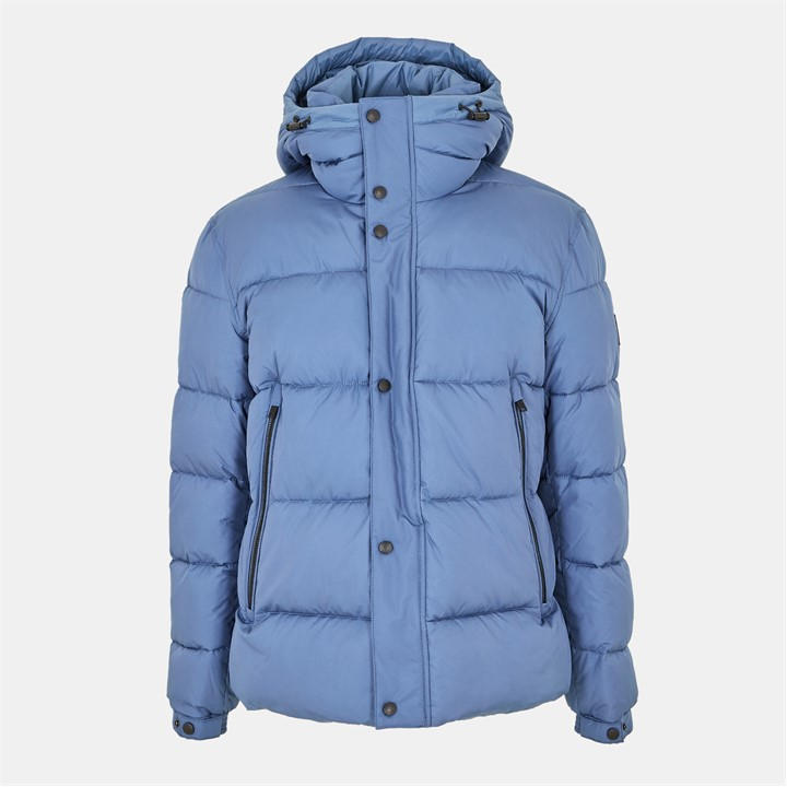 Boss Men's Blue Omaris Water-Repellent Hooded Long Sleeve Short Puffer Jacket in Size 2XL, Sports Direct