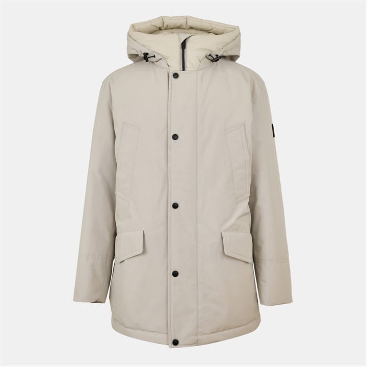 Boss Men's Beige Osias Water Repellent Insulated Relaxed Fit Parka in Size M, Sports Direct