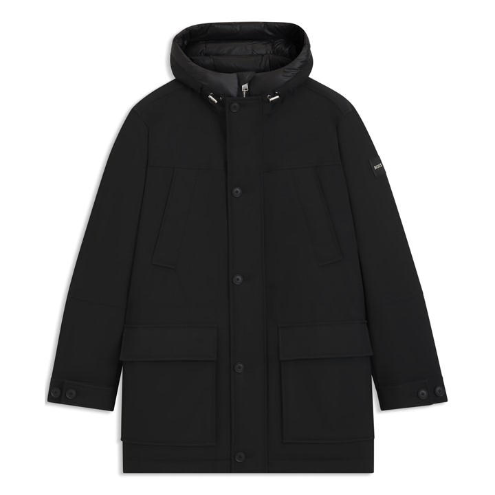 Boss Men's Black H-Detoni Hooded Long Sleeve Button Parka in Size XL, Sports Direct