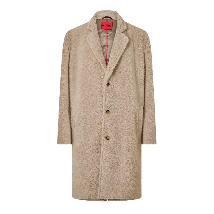 Hugo Men's Beige Merlon2341 10220298 01 Overcoat in Size L, Sports Direct