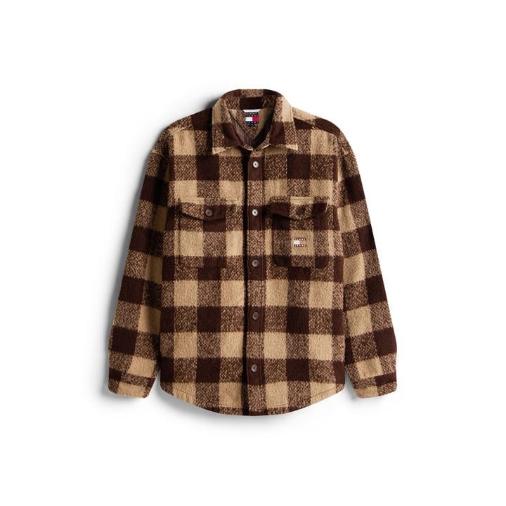 Tommy Jeans Men' Brown Check Relaxed Fit Overshirt in Size S, Sports Direct