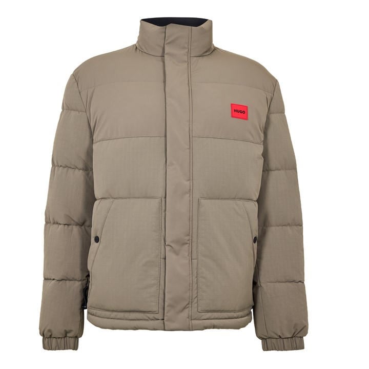 Hugo Men's Grey Red Short Puffer Jacket in Size XL, Sports Direct