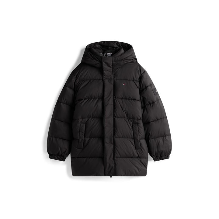 Tommy Hilfiger Boys Black Kids' Essential Padded Parka Hooded Long Sleeve Medium Puffer Jacket in Size 5 - 6 Years, Sports Direct