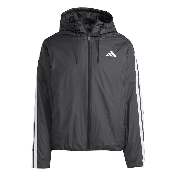 Adidas Men's Black 3 Stripe Essential Waterproof Wind Resistant Long Sleeve Puffer Jacket in Size L, Sports Direct