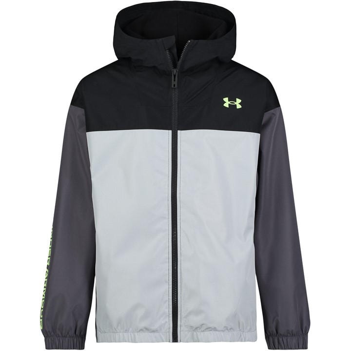Under Armour Boys Black Kids' Windbreaker Water-Repellent Windproof Hooded Long Sleeve Rain Anorak in Size 9 - 10 Years, Sports Direct