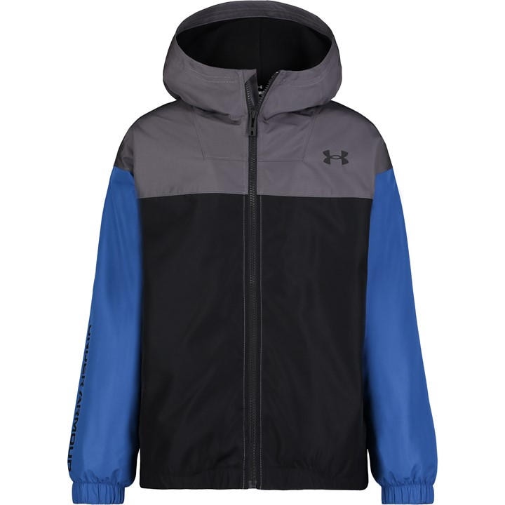 Under Armour Boys Blue Kids' Windbreaker Water-Repellent Windproof Hooded Long Sleeve Rain Anorak in Size 7 - 8 Years, Sports Direct