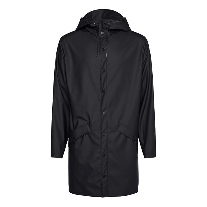Rains  Black Long Waterproof Jacket in Size S, Sports Direct