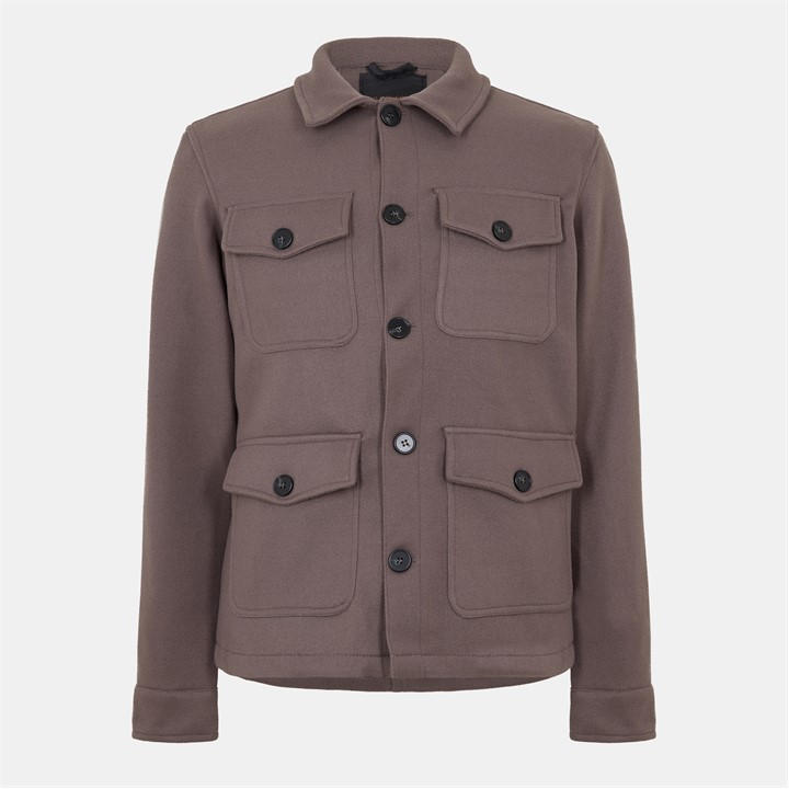 Brave Soul Men' Beige Faux Wool Four Pocket Long Sleeve Overshirt in Size S, Sports Direct