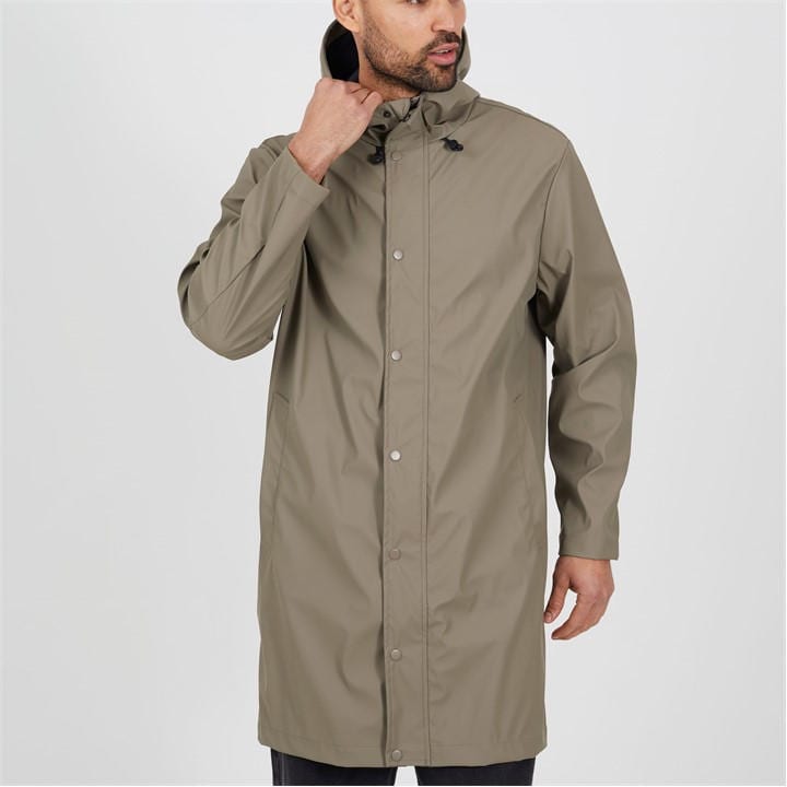 Brave Soul Men' Beige Taupe Rubberised Hooded Parka in Size S, Sports Direct