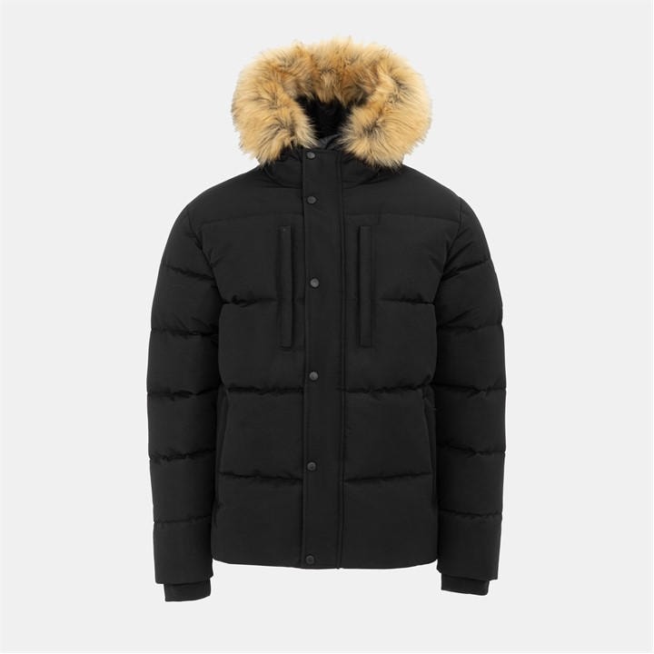 Pretty Green Men's Black Pretty's Hooded Long Sleeve Short Puffer Jacket in Size 2XL, Sports Direct