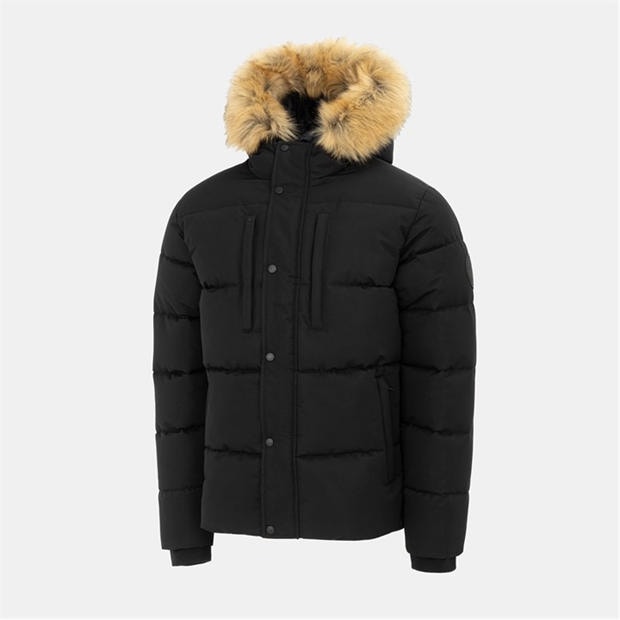 Black - Pretty Green - Men's Pretty's Hooded Long Sleeve Short Puffer Jacket