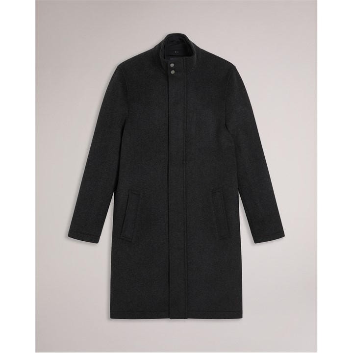 Ted Baker Men' Grey Funnel Neck Overcoat in Size S, Sports Direct