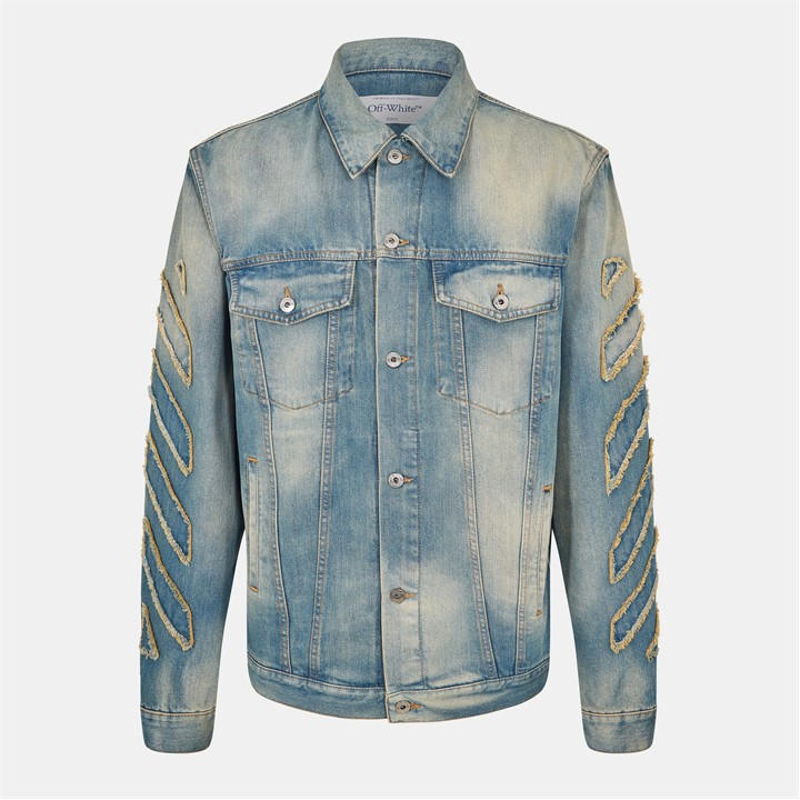 Off White Men's Blue Patch Denim Jacket in Size XL, Sports Direct