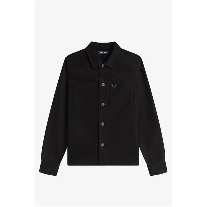 Fred Perry Men's Black Brushed Twill Overshirt in Size XL, Sports Direct
