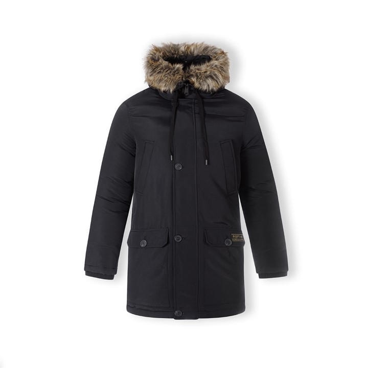 Minoti Men's Black Padded Parka Jacket With Faux Fur Hood in Size XL, Sports Direct